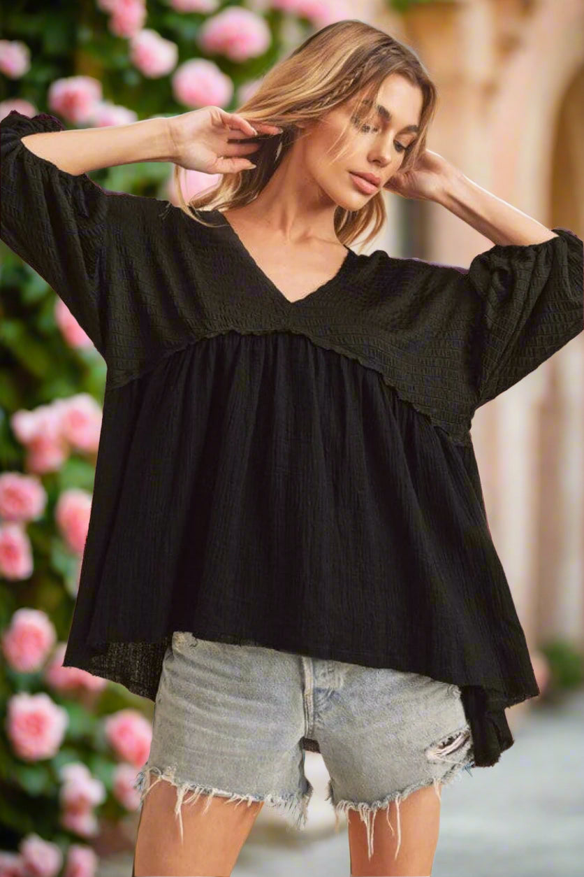 High-Low Black Babydoll Top