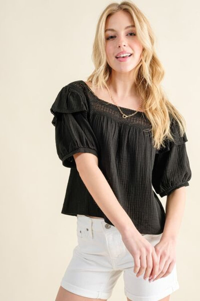 And The Why Square Neck Cotton Gauze Ruffled Blouse | Blouses & Shirts
