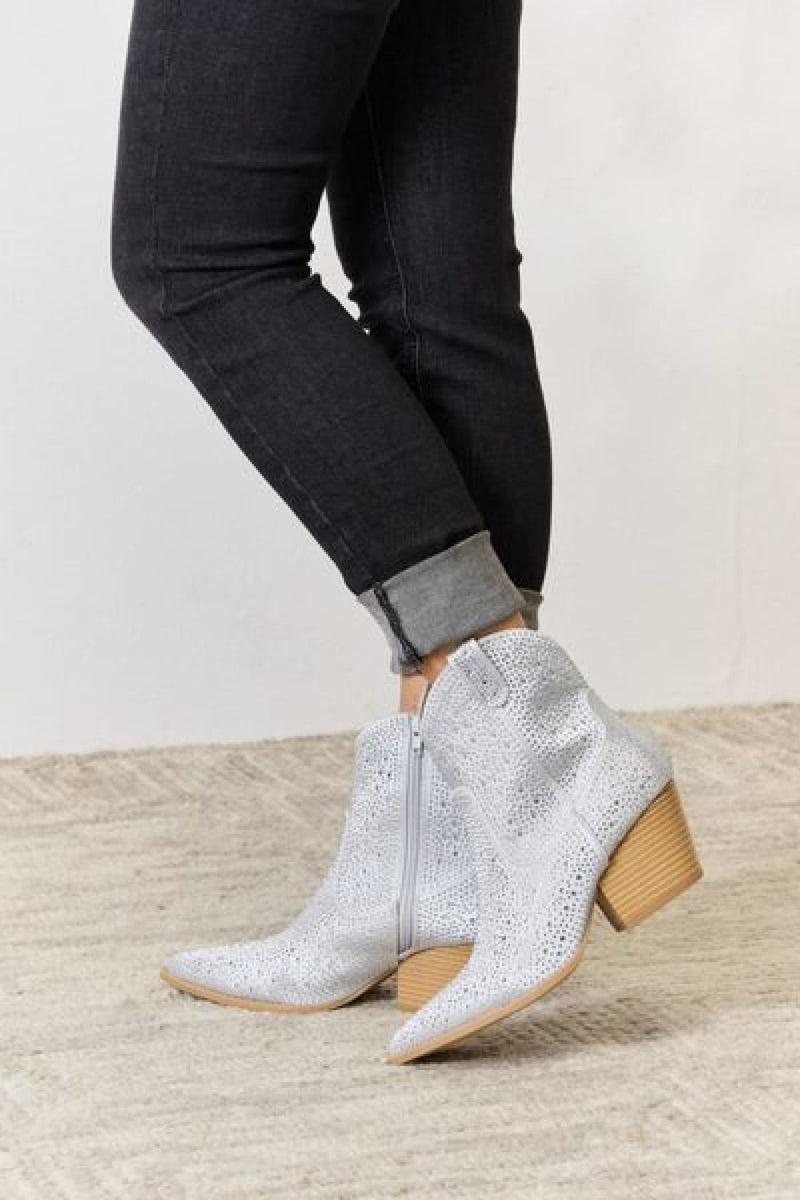 Avery Rhinestone Ankle Cowboy Boots in Clear | Boots