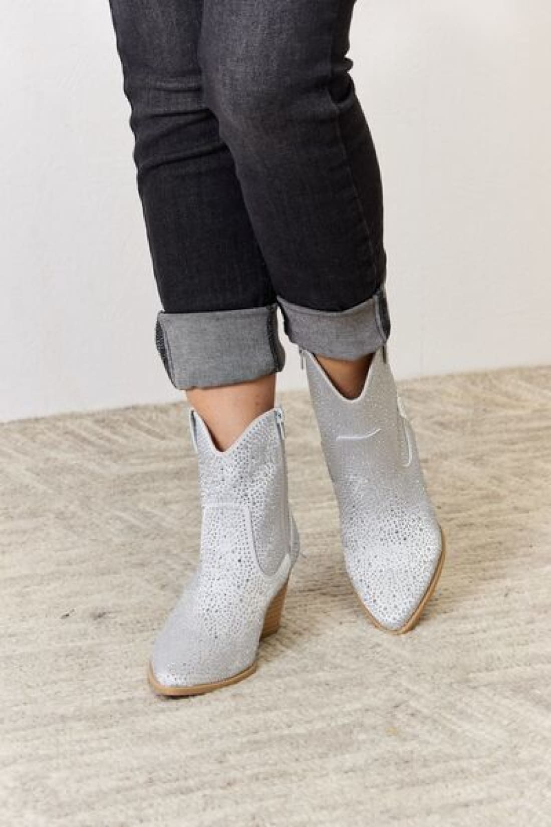 Avery Rhinestone Ankle Cowboy Boots in Clear