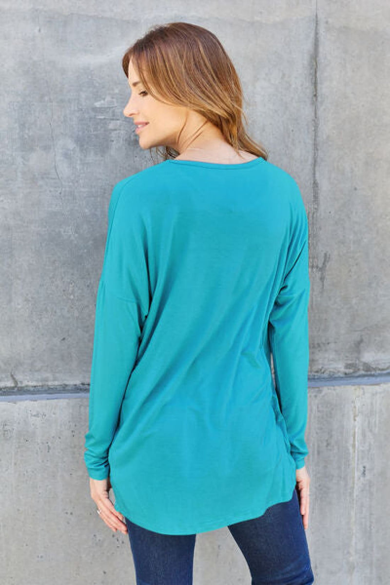 Basic Bae Full Size Round Neck Dropped Shoulder T-Shirt | Long Sleeve Tops