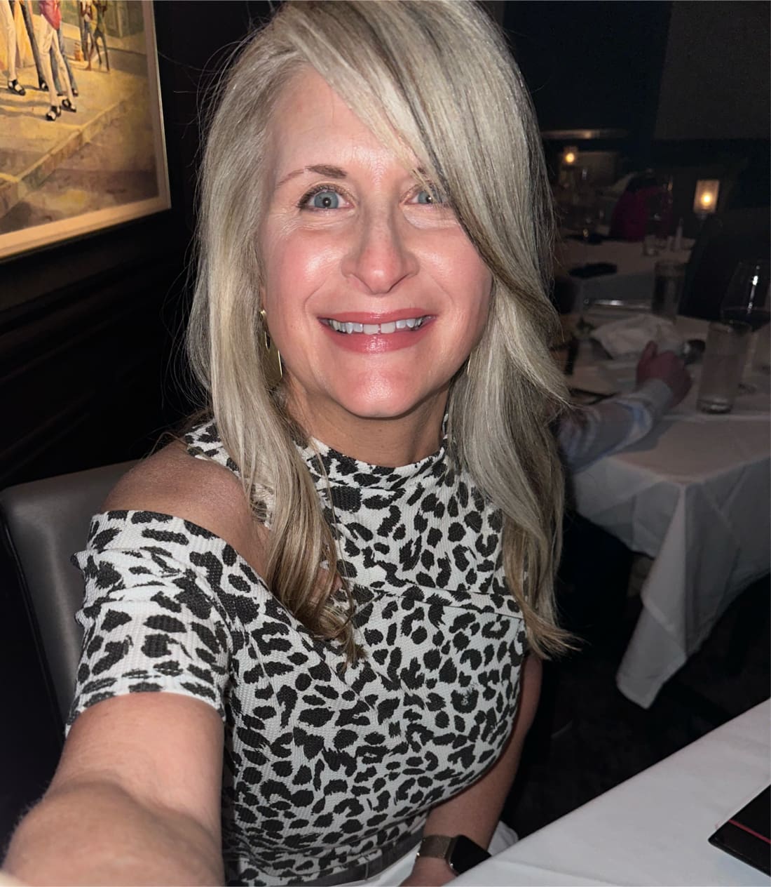 BiBi Leopard Asymmetrical Cold Shoulder Mock Neck T Shirt