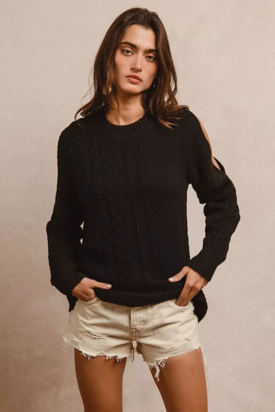 BiBi Twist Knitted Open Shoulder Sweater