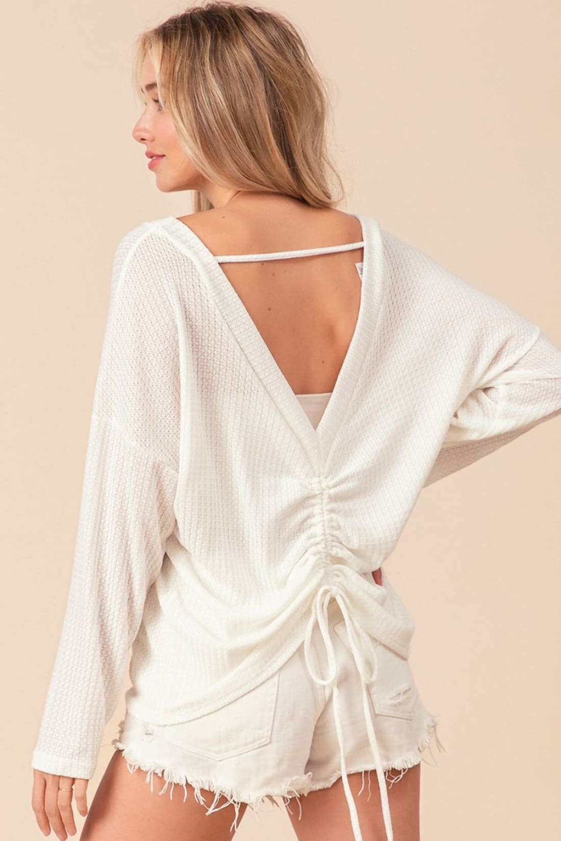 BiBi Waffled Backless Drawstring T - Shirt