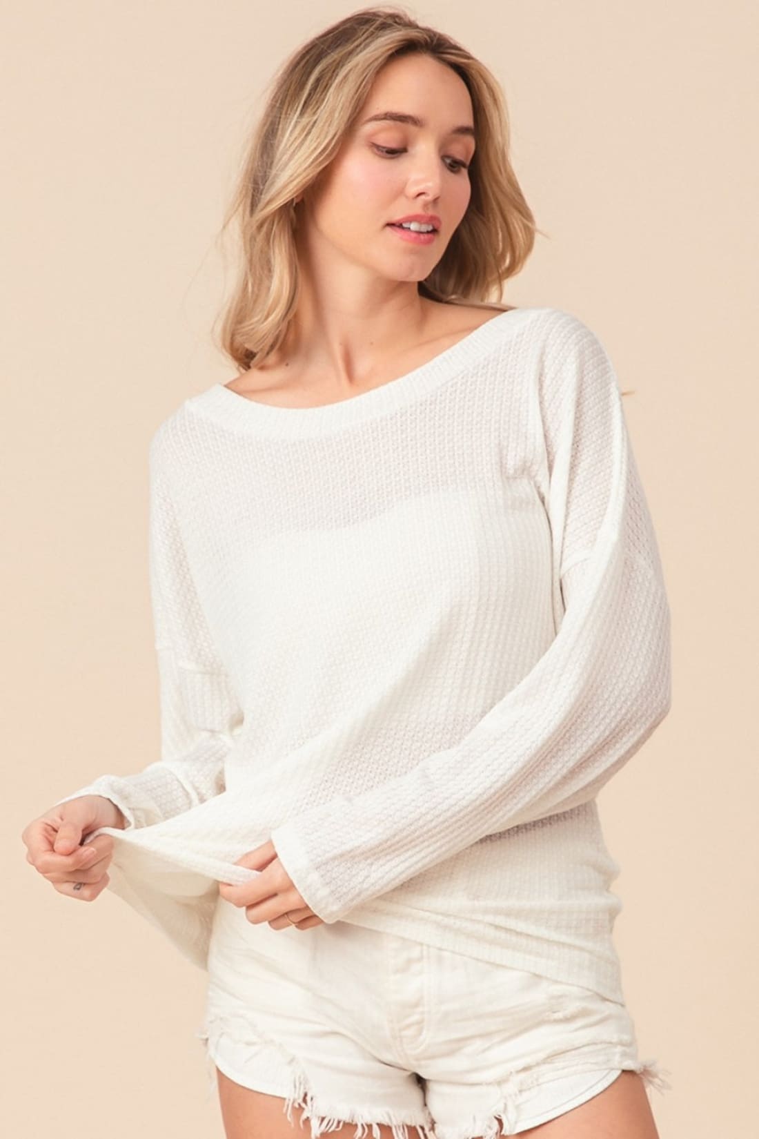 BiBi Waffled Backless Drawstring T - Shirt