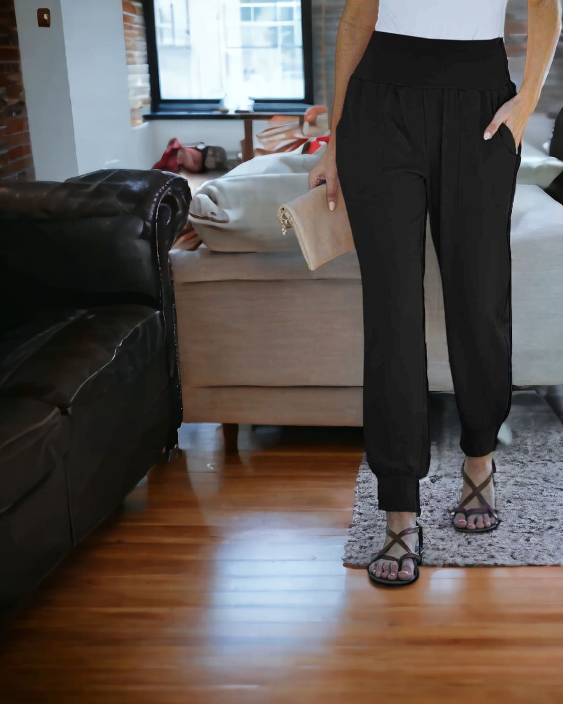 Chic Slimming Flat Front Wide Waistband Pocketed Joggers Dressy Casual