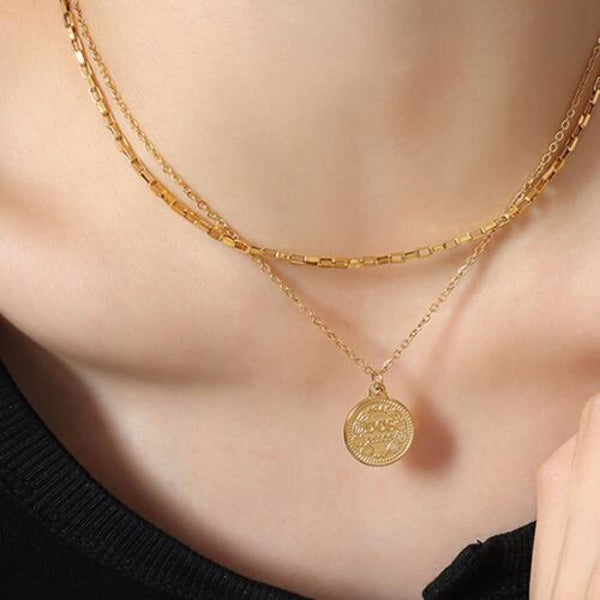 Coin Titanium Steel Double - Layered Necklace | Necklaces