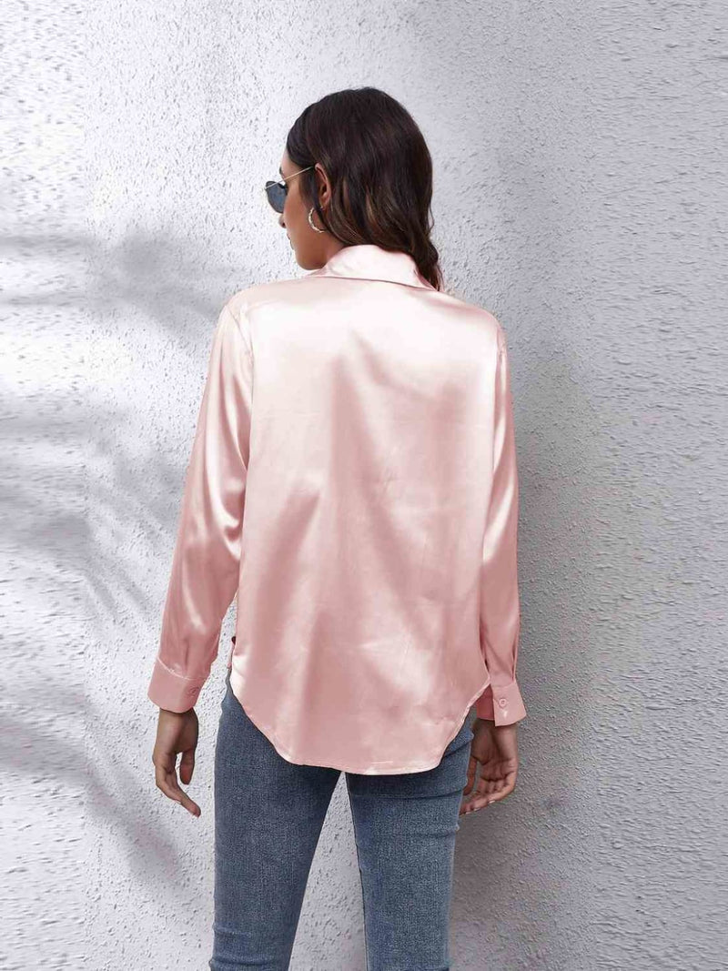 Collared Neck Buttoned Long Sleeve Shirt | Blouses & Shirts