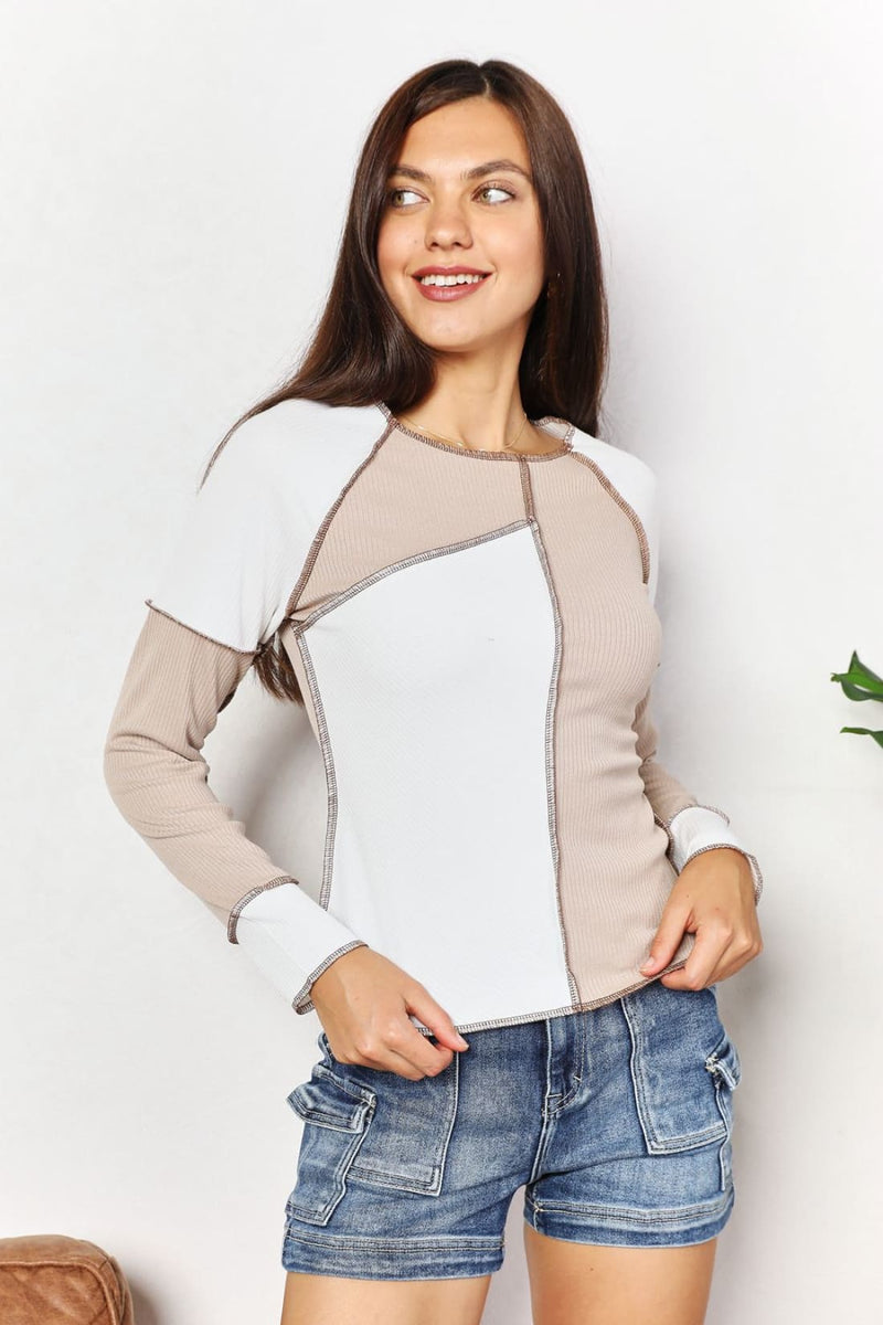 Color Block Exposed Seam Top | Long Sleeve Tops