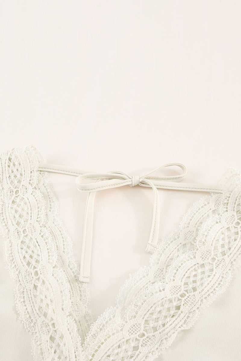 Crochet Lace Trimmed Double V-Neck Peplum Blouse | Blouses & Shirts