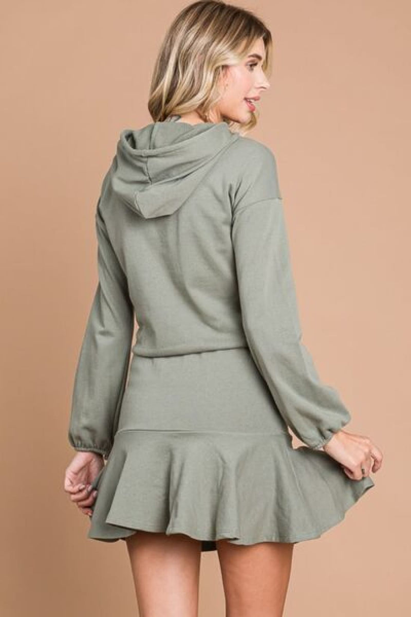 Culture Code Full Size Drawstring Dropped Shoulder Hooded Mini Dress | Mini Dresses