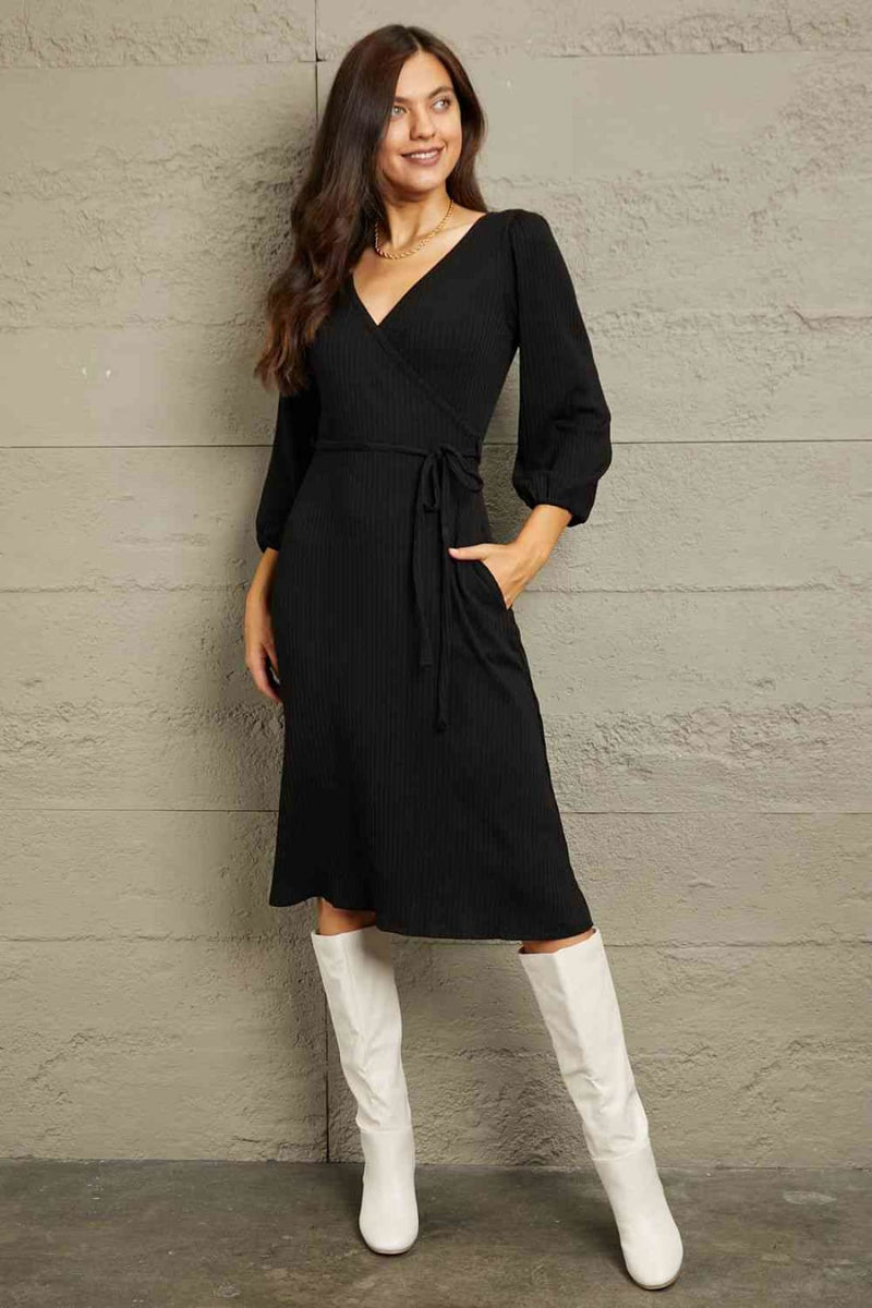 Culture Code Full Size Surplice Flare Ruching Dress | knee length dress
