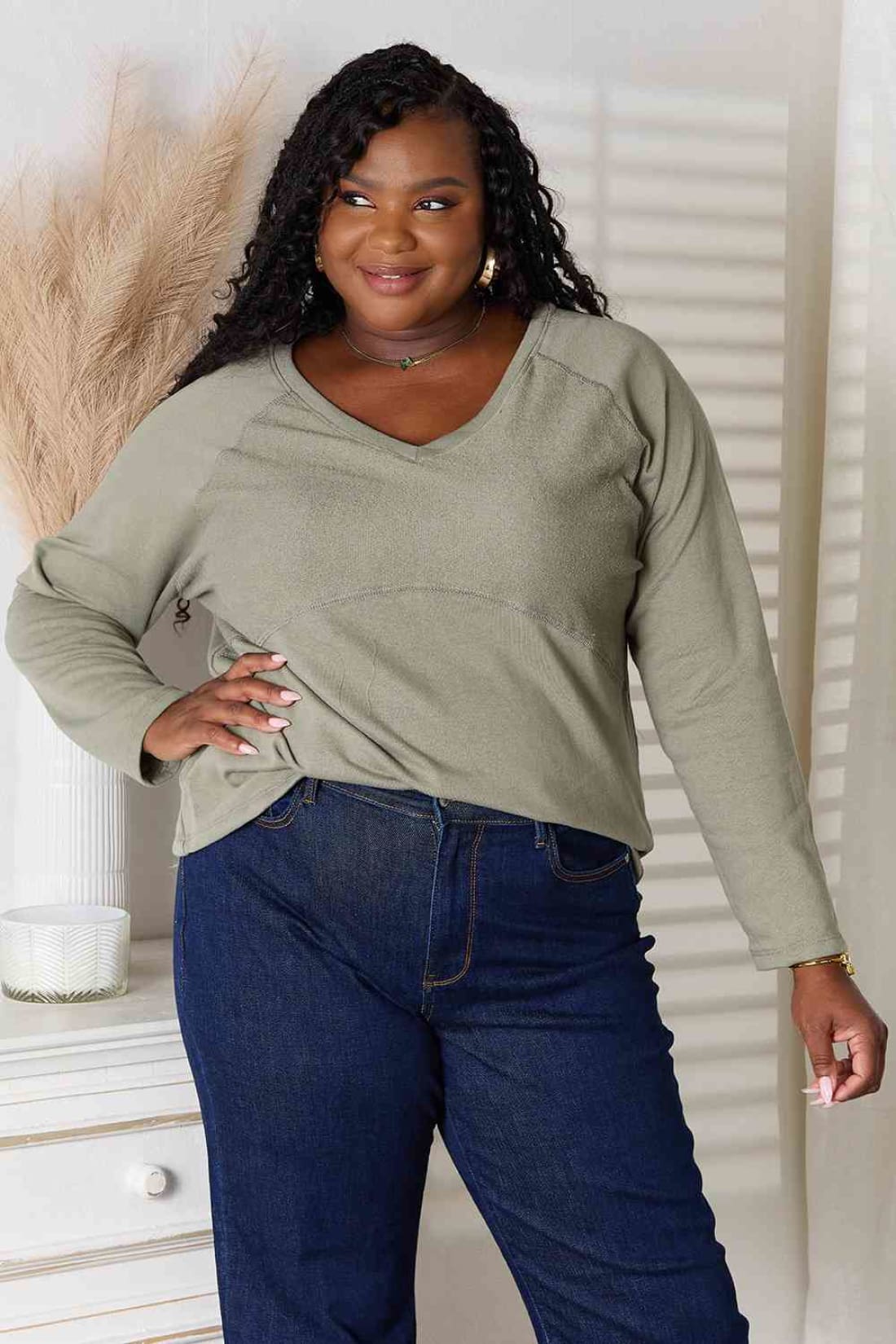 Culture Code Full Size V Neck Long Sleeve T Shirt