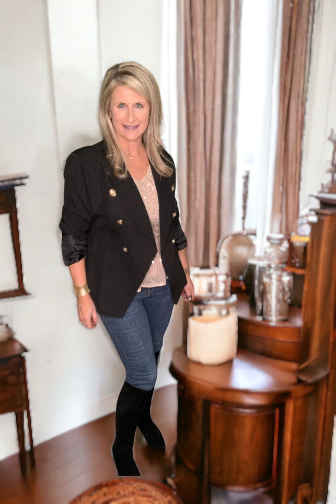 Double Breasted Long Sleeve Novelty Button Military Inspired Blazer