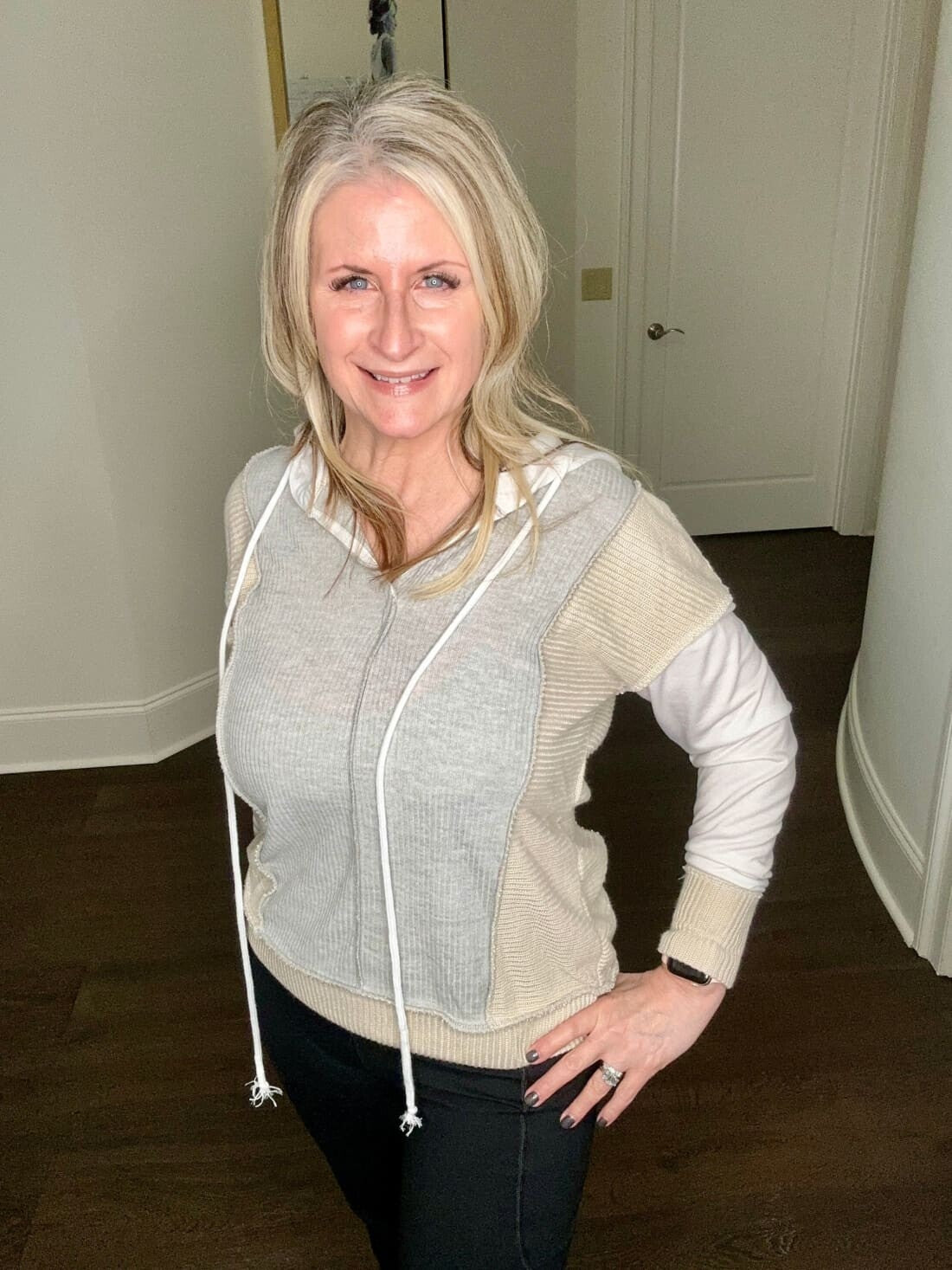 Double Take Color Block Exposed Seam Drawstring Hoodie