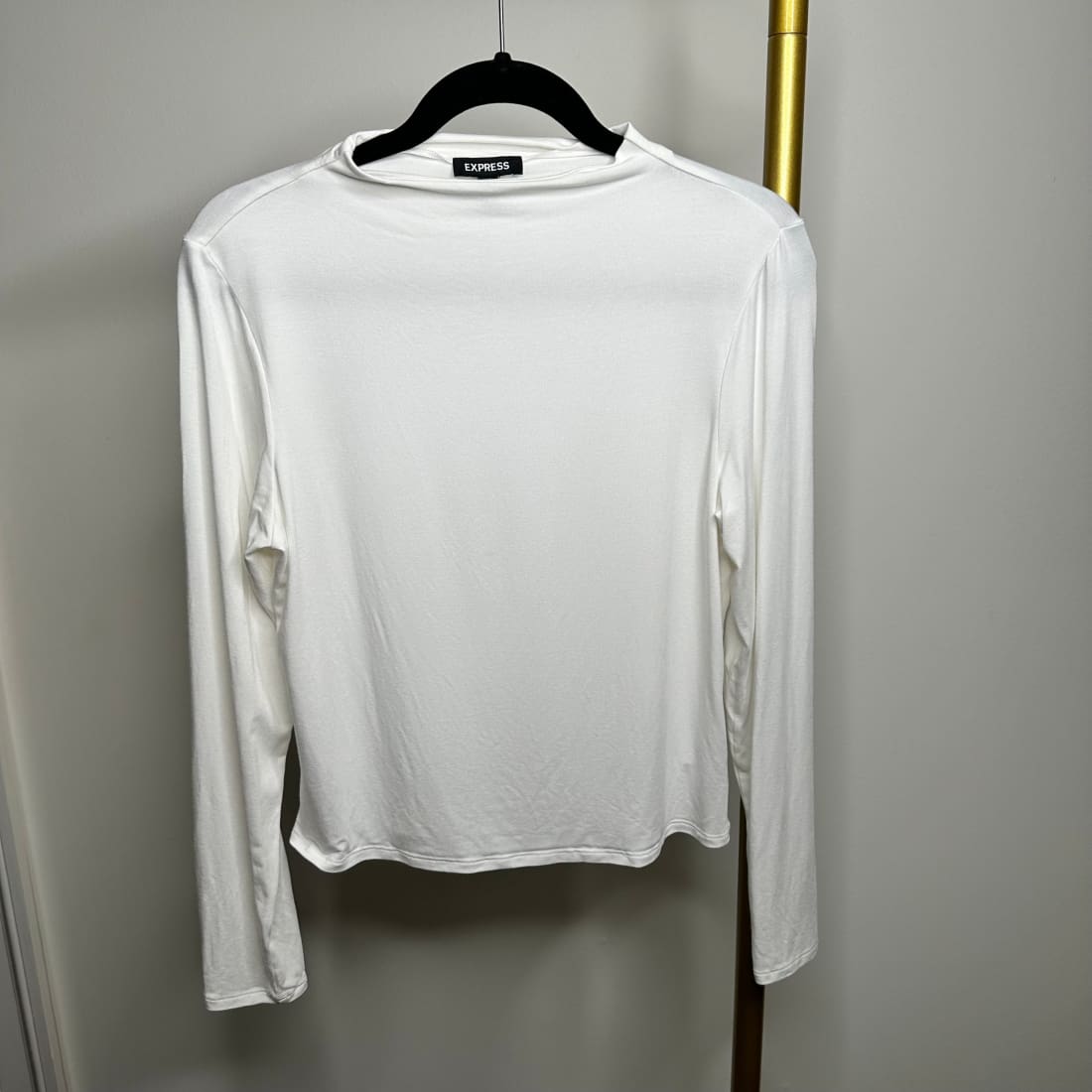 Express High Neck Long Sleeve Slightly Cropped Top Off White L Pre Owned