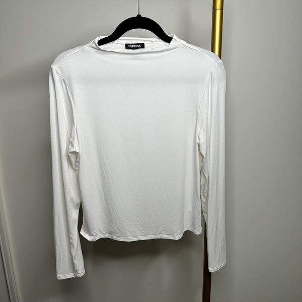 Express High Neck Long Sleeve Slightly Cropped Top Off White L - Pre-Owned | Long Sleeve Tops
