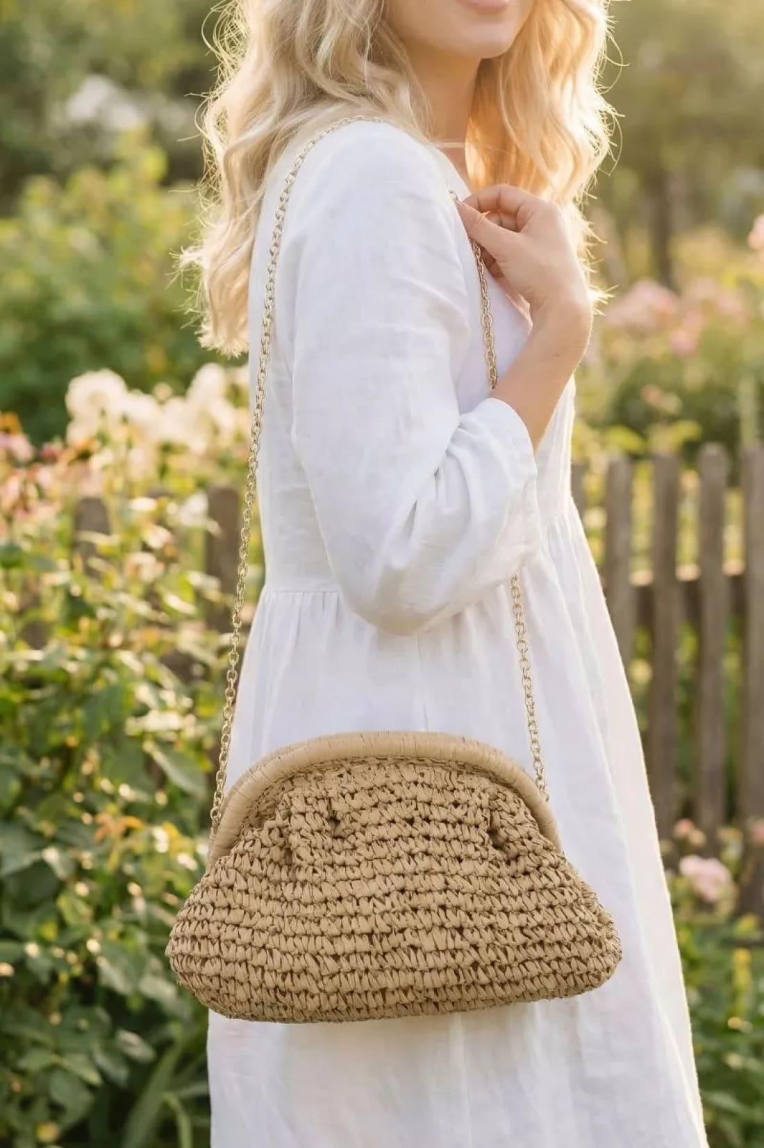 Fame Woven Raffia Frame Shoulder Bag