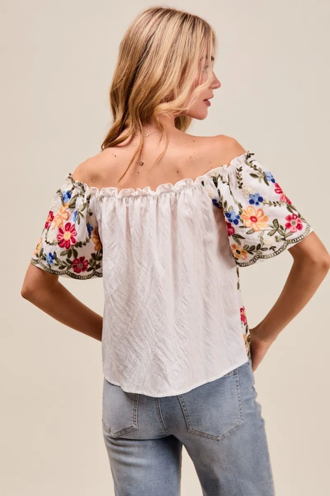 Floral Embroidered Two Way Off The Shoulder Blouse
