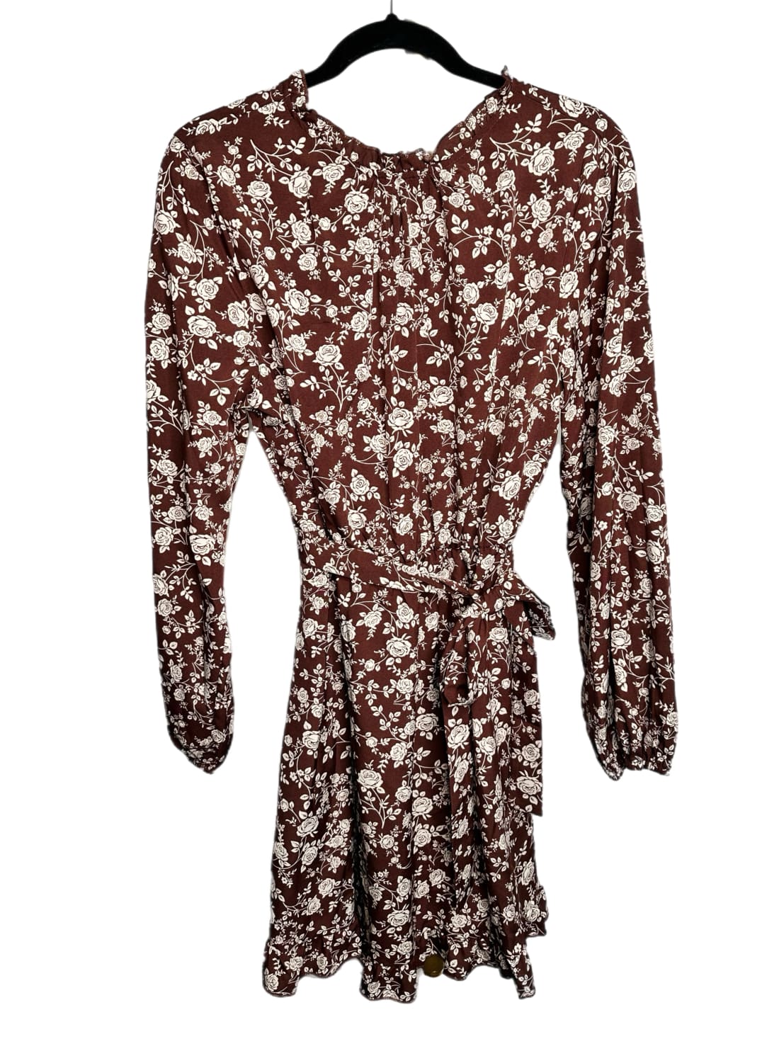Floral Tie Waist Frill Collar Mini Dress(Belt Not Included)