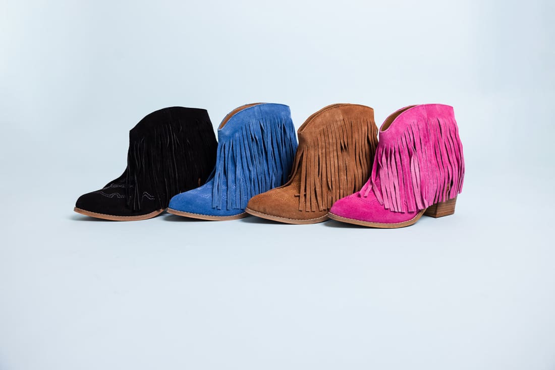 Fringe Bootie in Black Suede