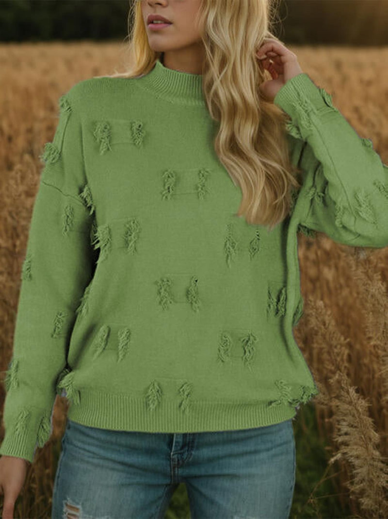 Fringe Detail Long Sleeve Mock Neck Sweater | Sweaters & Cardigans
