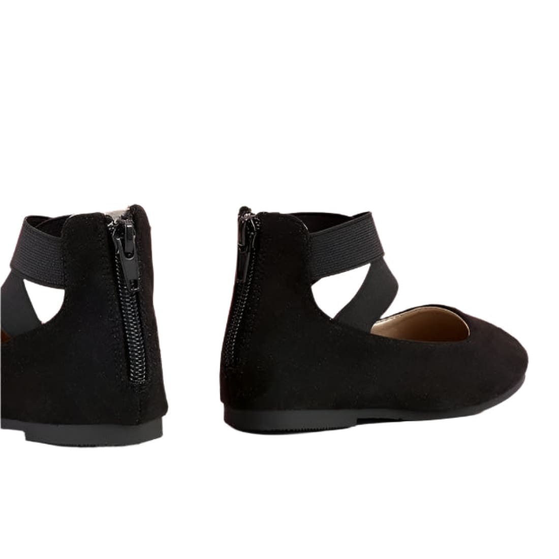 Girls Black Faux Suede Ballerina Flats with Elastic Ankle Strap Big Kid 6