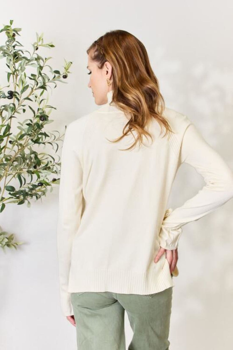 Heimish Full Size Ribbed Bow Detail Long Sleeve Turtleneck Knit Top | Tops