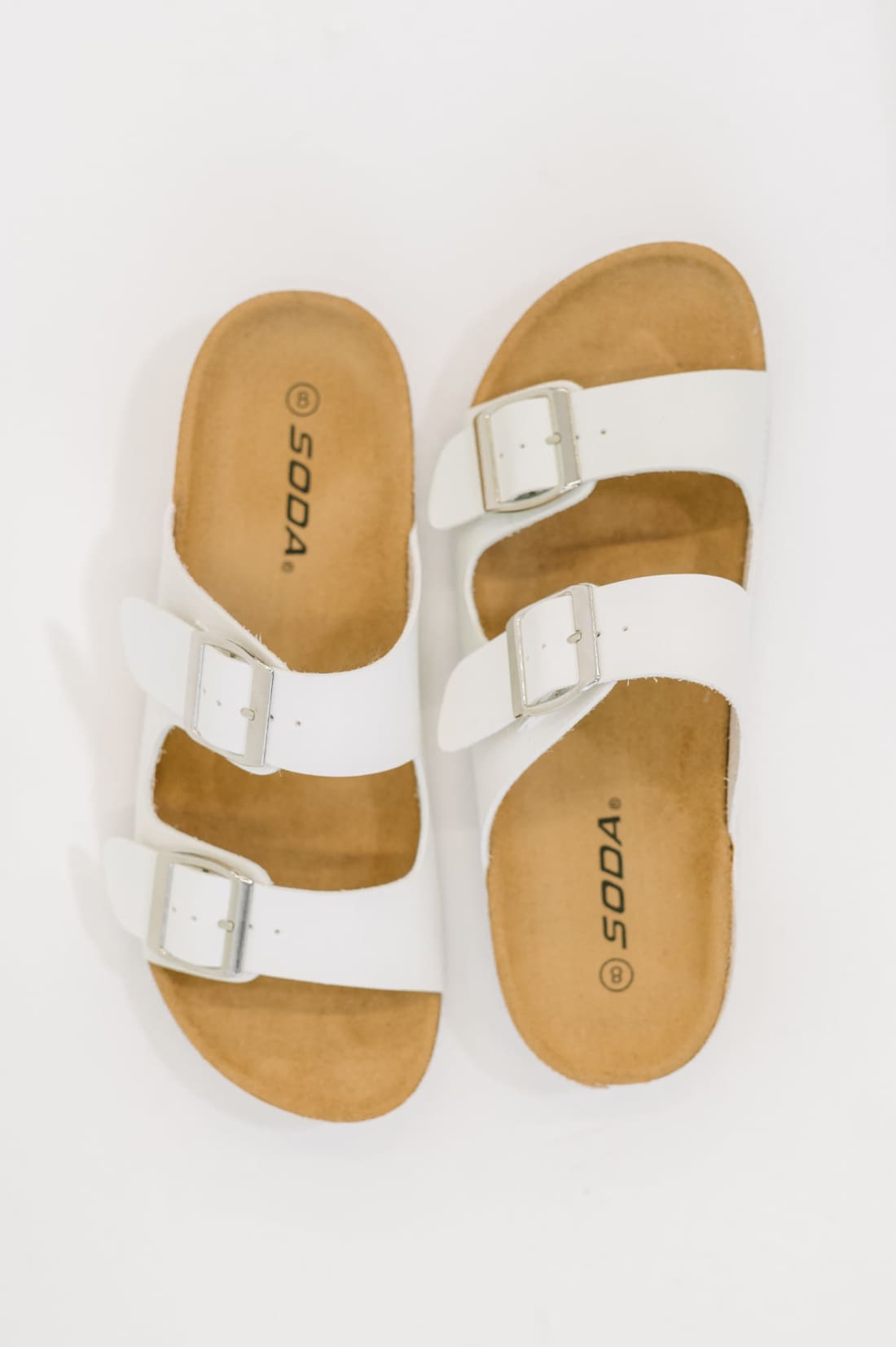 Jete Double Buckle Slides in White