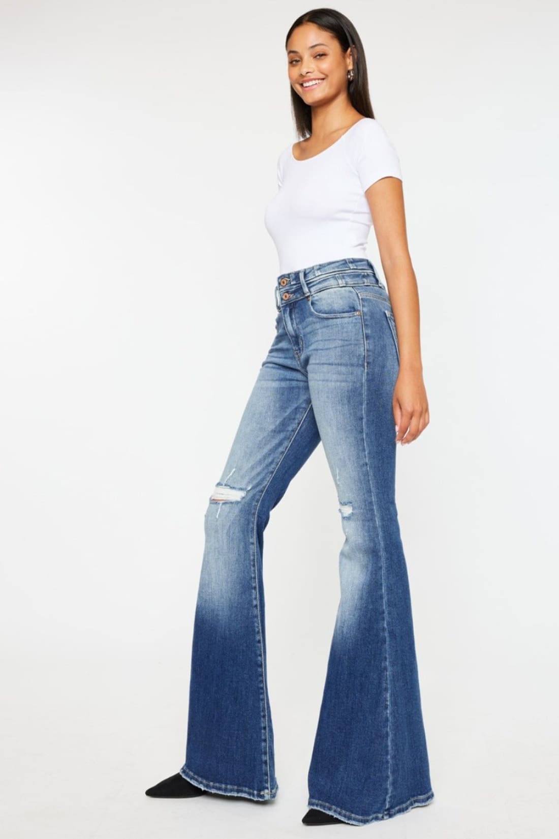 Kancan High Rise Wide Waistband Flare Jeans - Limited Quantities