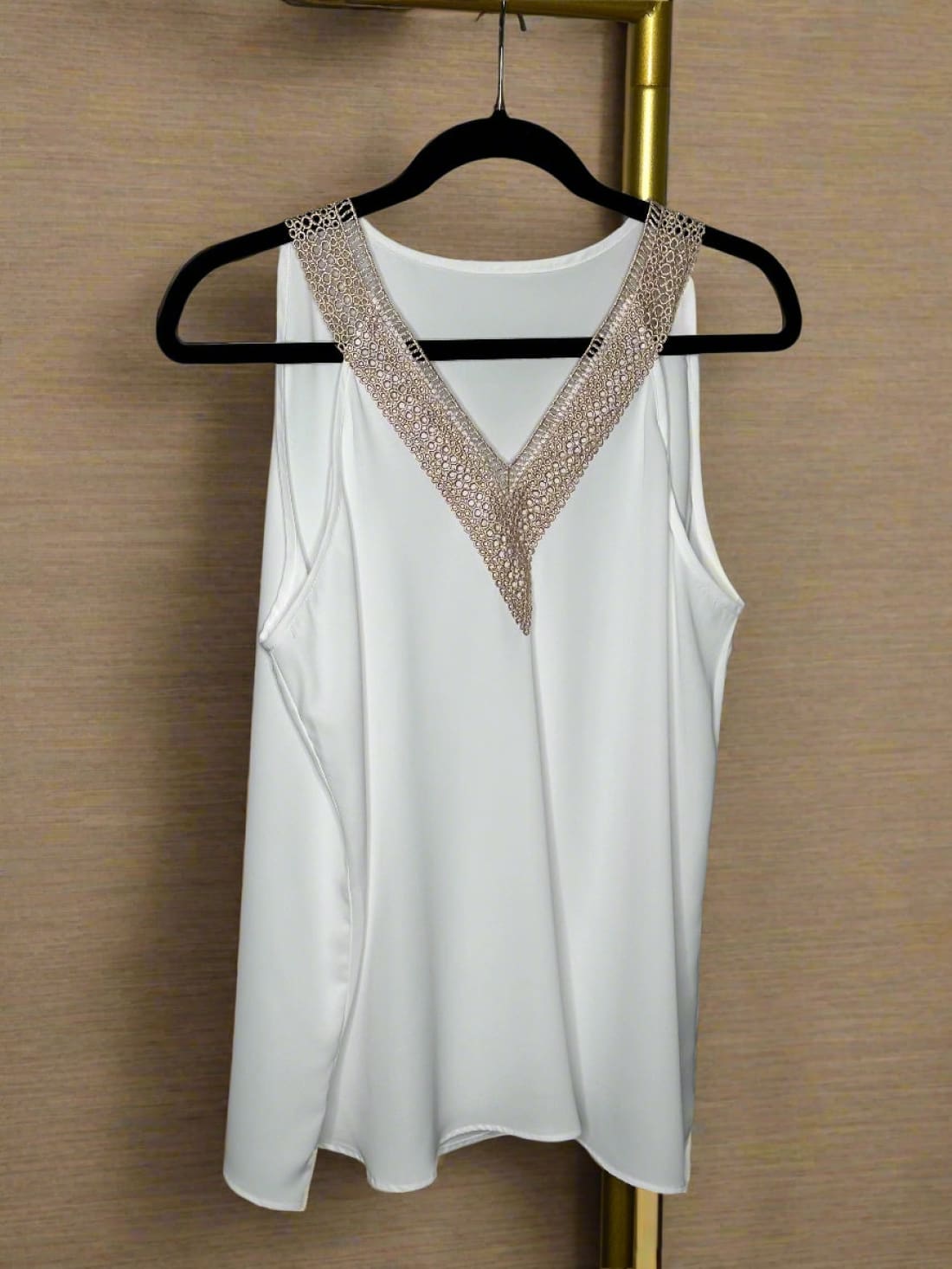 Lace Trimmed V-Neck Flowy Tank