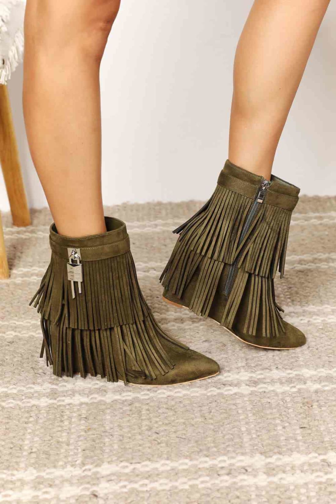 Legend Women’s Tassel Wedge Heel Ankle Booties