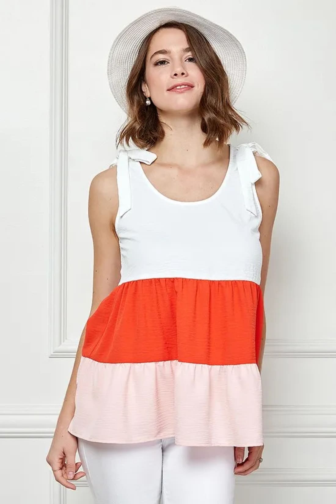 Lime ’N’ Chili Color Block Sleeveless Tie Shoulder Babydoll Top