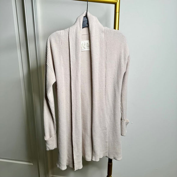 LOFT Lounge Baby Pink Waffle-Weave Ribbed Sleeve Open Front Cardigan Size S Pre-Owned | Sweaters & Cardigans