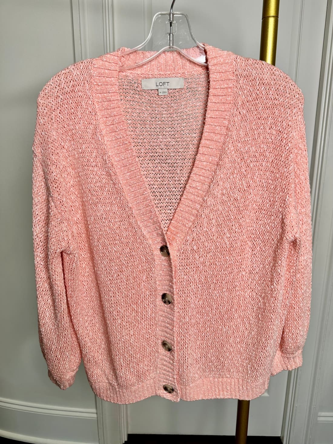 LOFT Peach 3/4 Sleeve Lightweight Summer Cardigan Sweater Medium