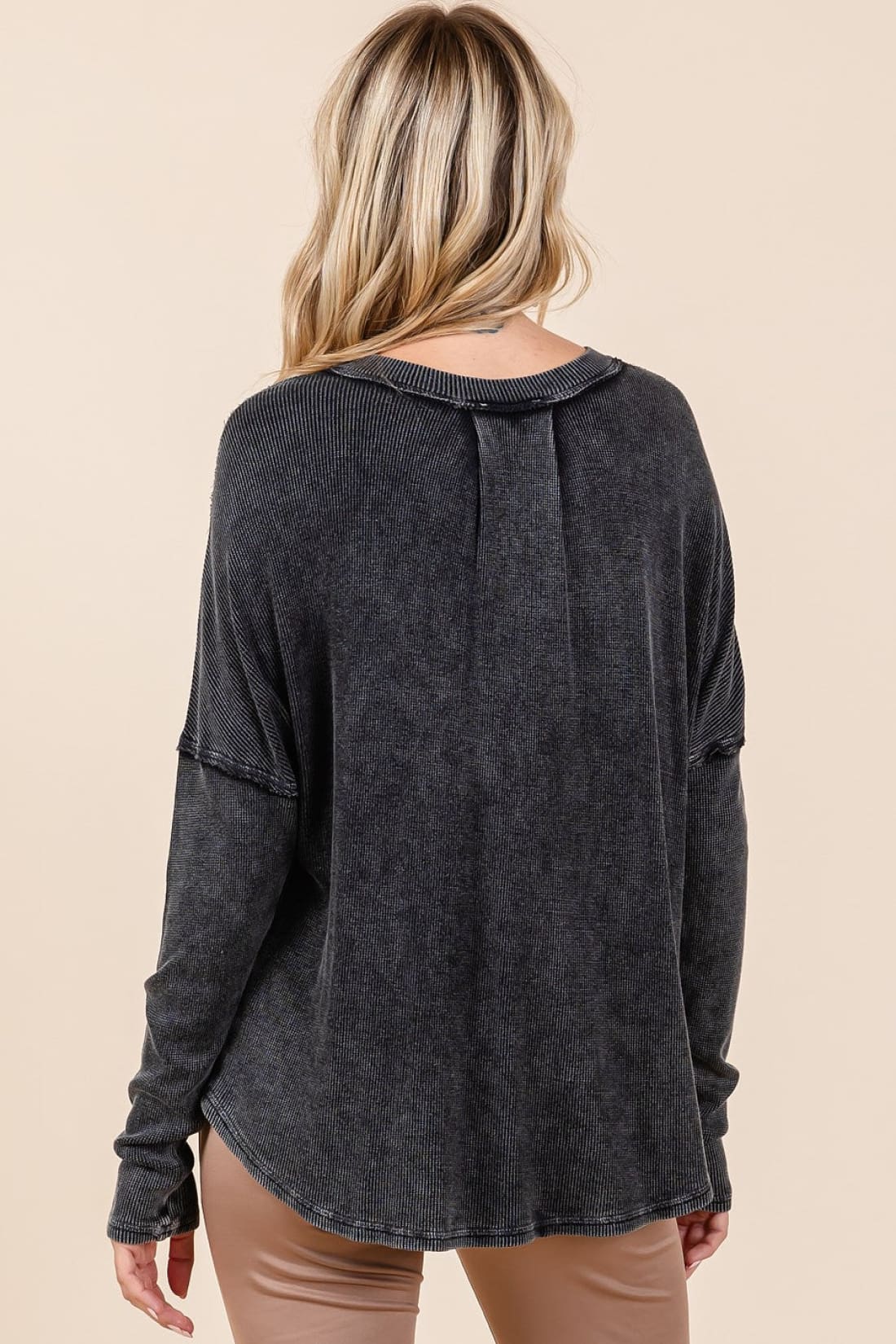 Mittoshop Washed V Neck Long Sleeve Blouse