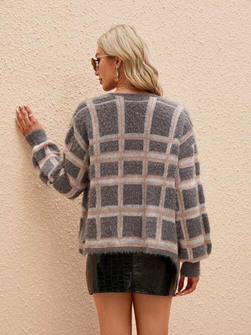 Open Front Plaid Long Sleeve Cardigan | Sweaters & Cardigans