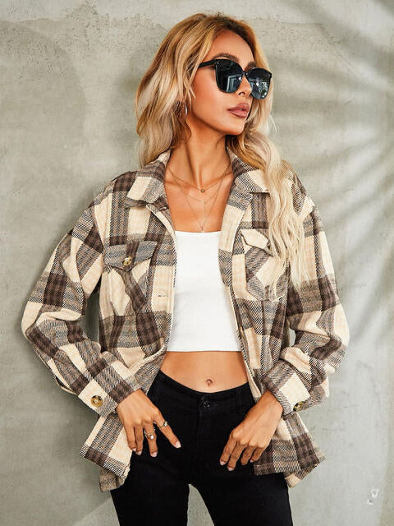 Plaid Button Down Collared Jacket | Coats & Jackets