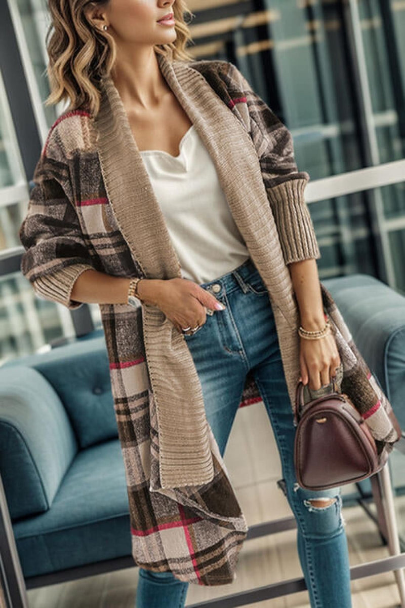 Plaid Open Front Long Sleeve Cardigan | Sweaters & Cardigans