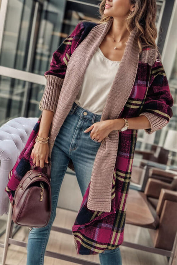 Plaid Open Front Long Sleeve Cardigan | Sweaters & Cardigans
