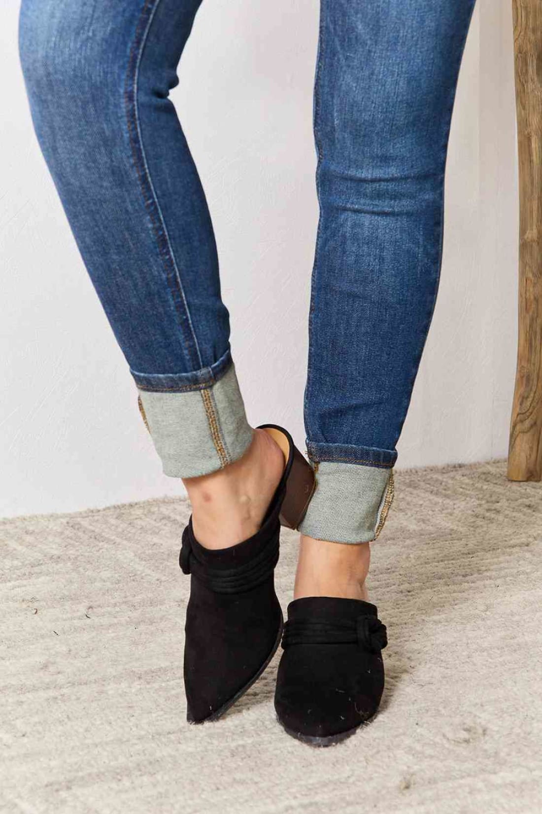 Pointed-Toe Block Heel Mules
