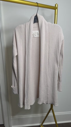LOFT Lounge Baby Pink Waffle-Weave Ribbed Sleeve Open Front Cardigan Size S Pre-Owned