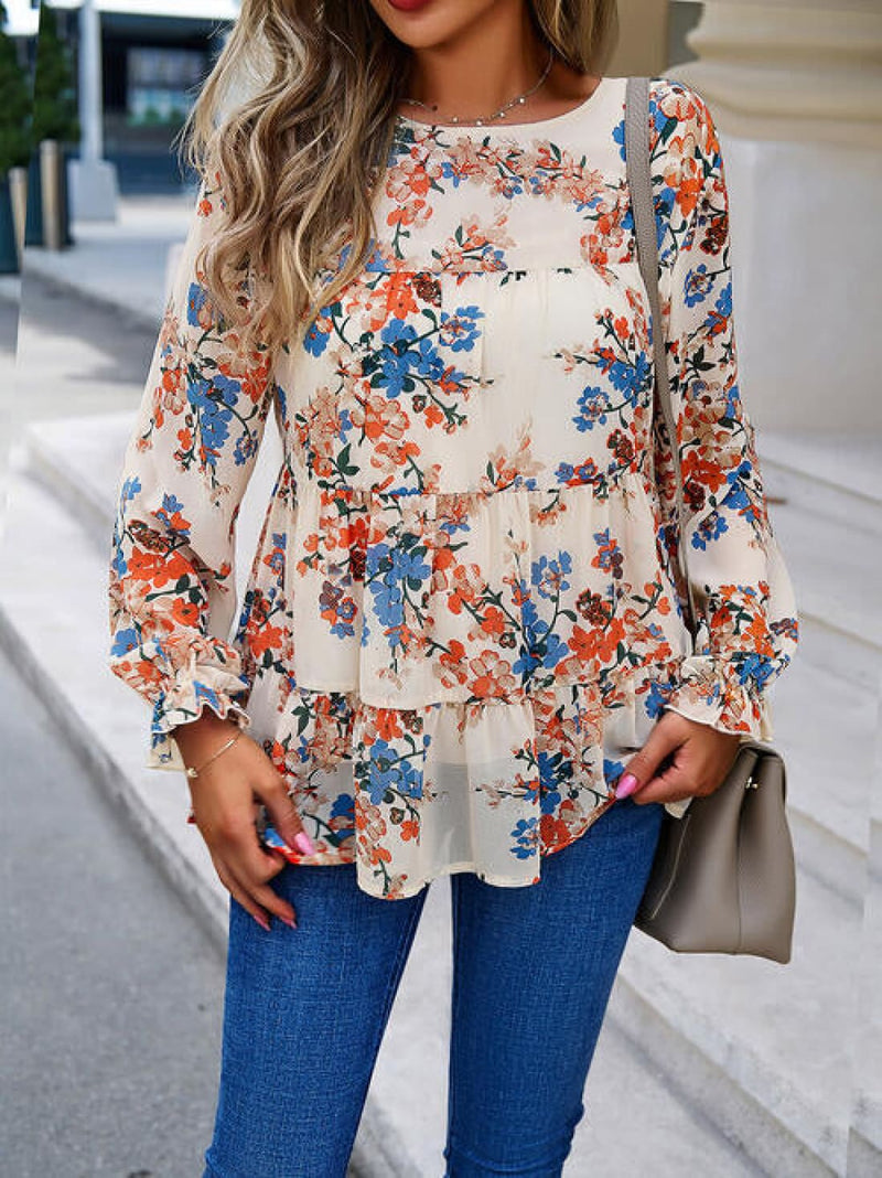 Printed Flounce Sleeve Tiered Blouse | Blouses & Shirts