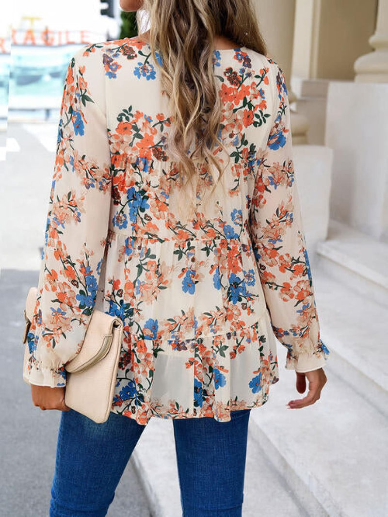 Printed Flounce Sleeve Tiered Blouse | Blouses & Shirts