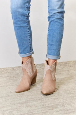 Rhinestone Ankle Cowgirl Beige Booties | Boots
