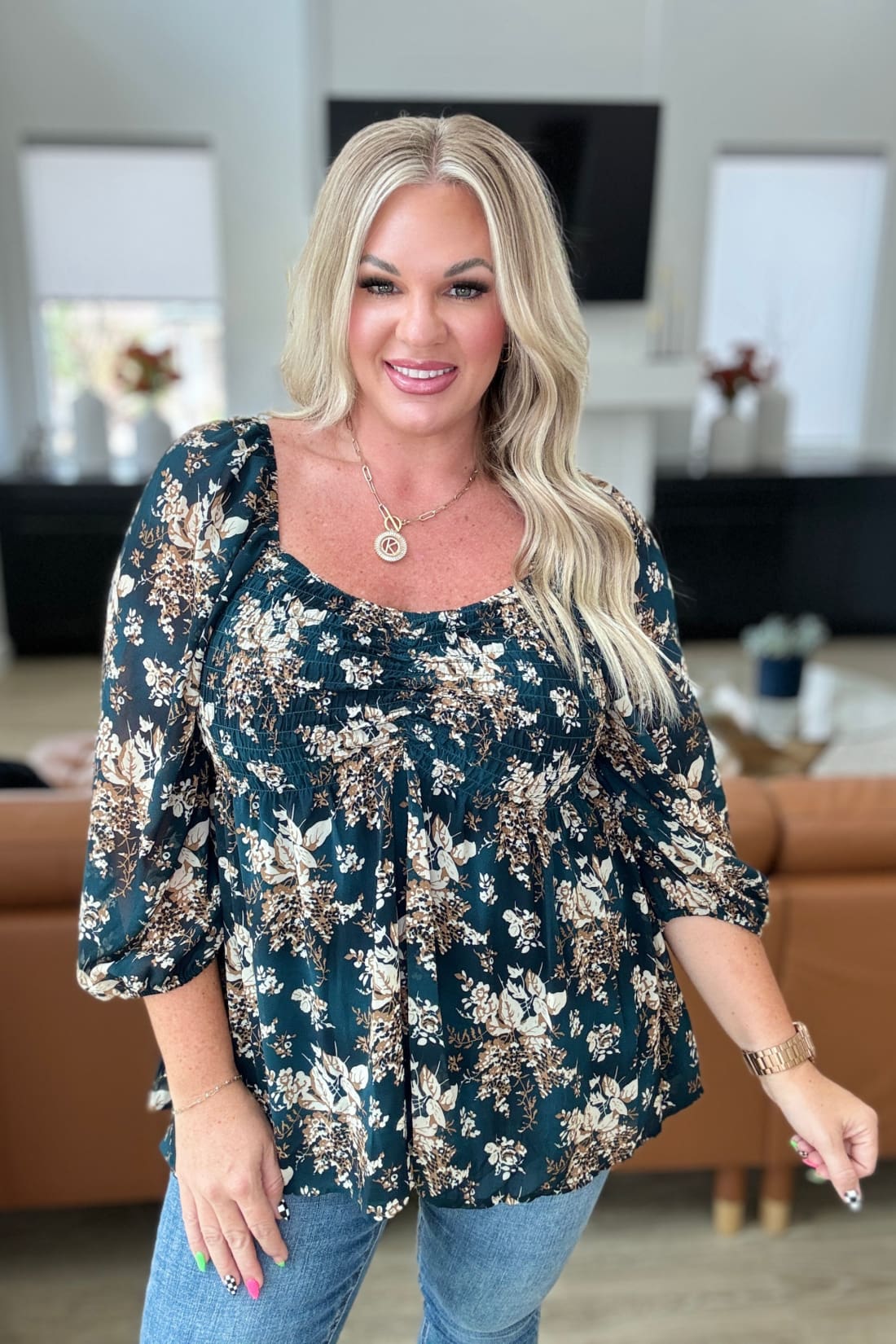 Smocked Top with Floral Print