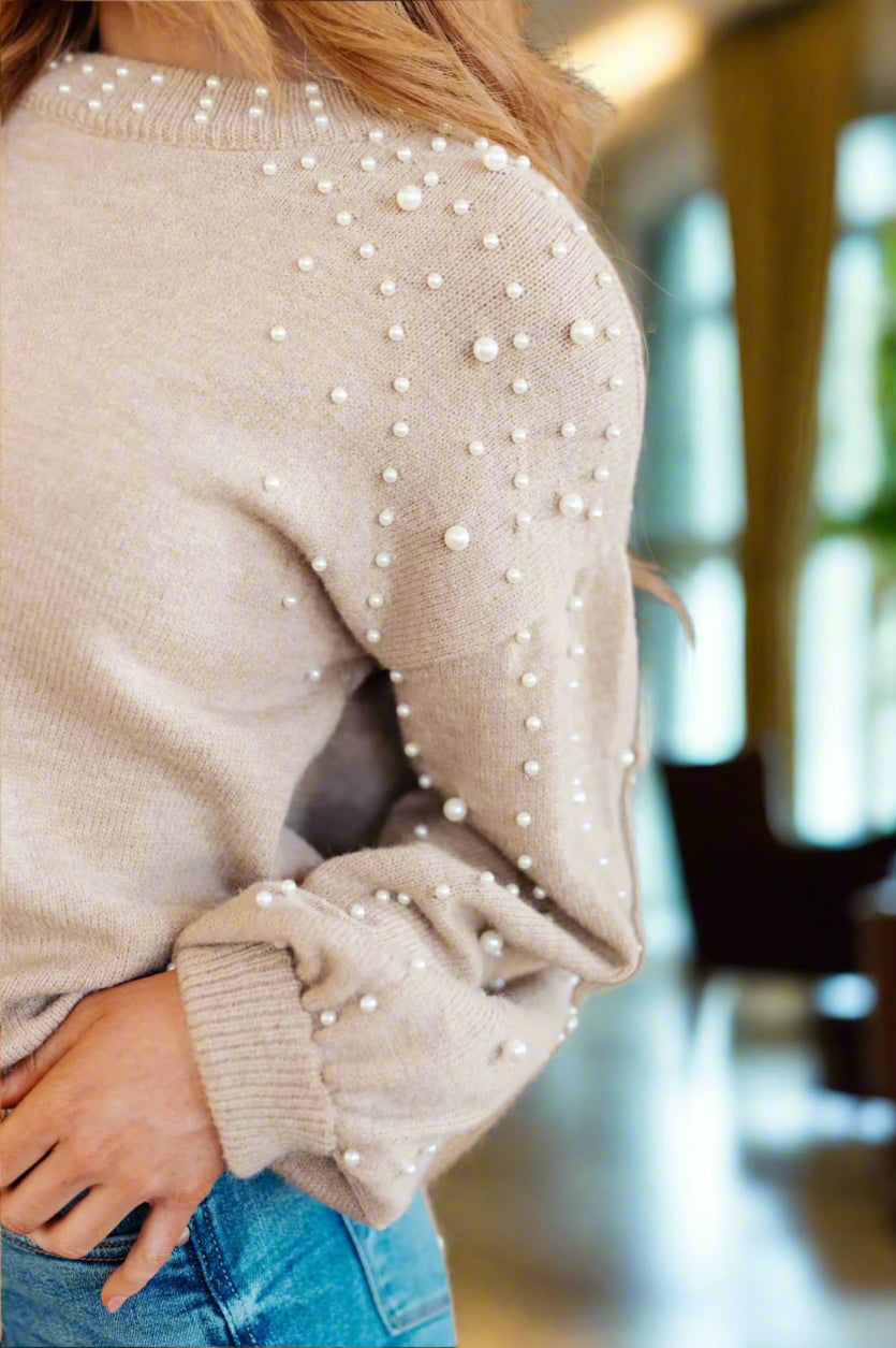 String Me Along Pearl Accent Sweater