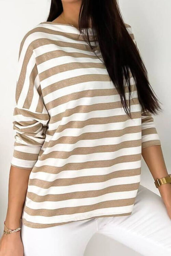 Striped Round Neck Long Sleeve Blouse | Long Sleeve Tops
