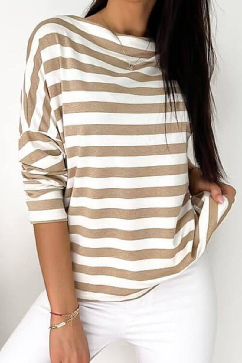 Striped Round Neck Long Sleeve Blouse | Long Sleeve Tops