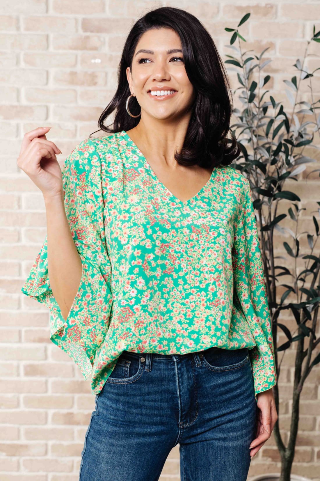 The Future’s Open Wide V-Neck Batwing Top